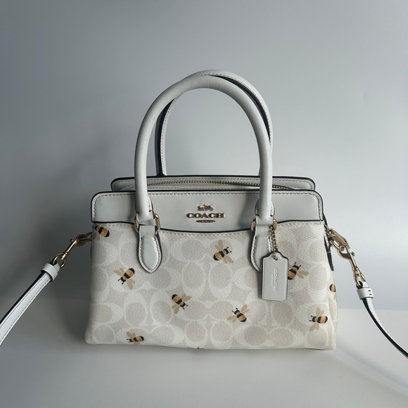 Coach Handbags - Coach Mini Darcie Carryall White Signature Bee Canvas Satchel Bag CH517